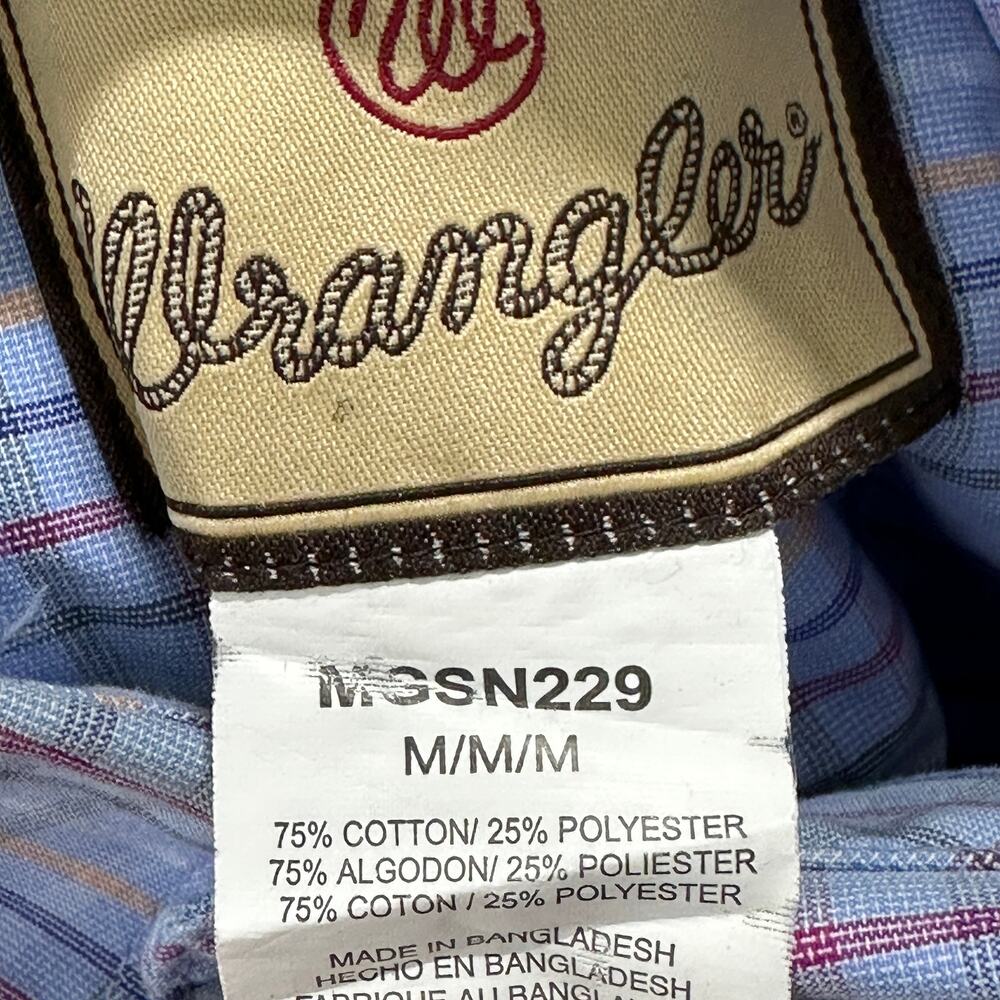 Wrangler Button Up Shirt Mens Size M Blue Red Yellow Plaid Long Sleeve Cotton - Picture 4 of 7
